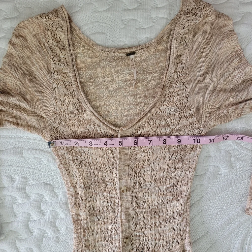 Free People Space Dye Open Knit Crochet Button Front Midi Dress Tan Cream XS - Picture 9 of 10